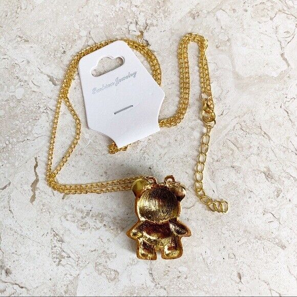 NEW Black White Rhinestone PANDA BEAR Long Necklace Green Eyes Gold Chain NWT - Picture 7 of 7